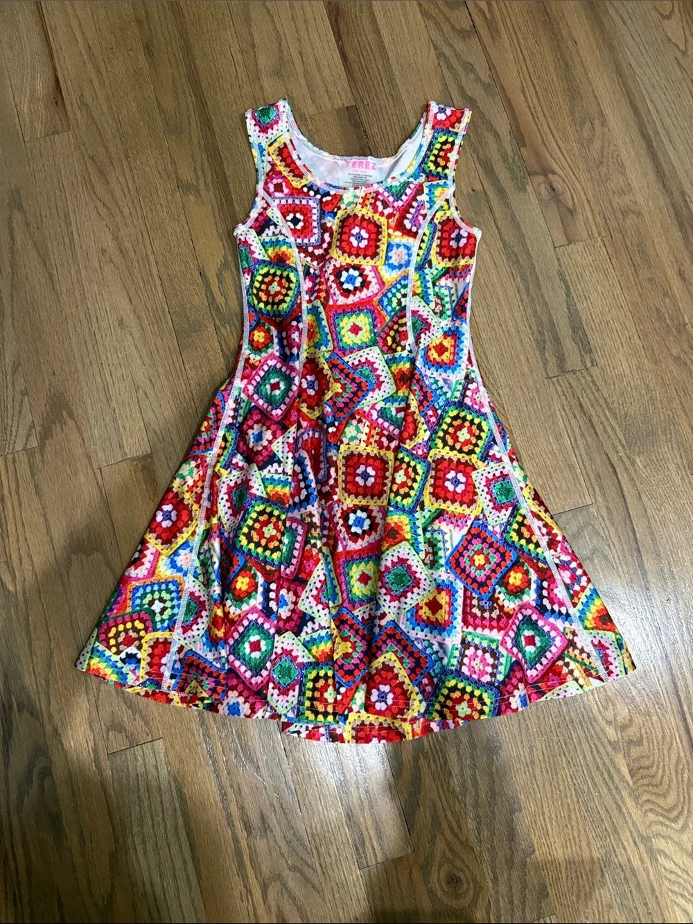 Brand new without tags*Girl’s Terez Bright Multicolor Crochet-Print Tank Dress